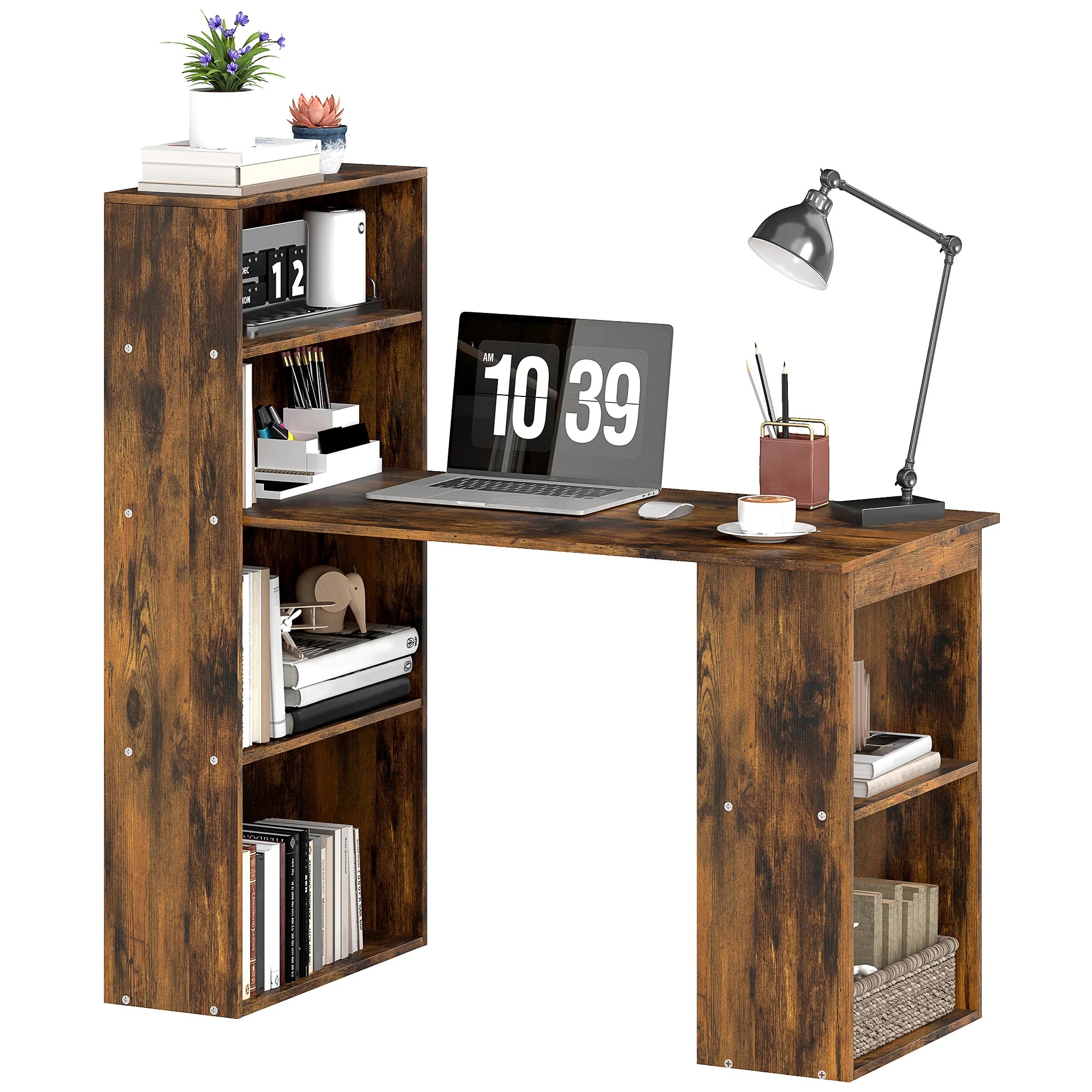 HOMCOM 120cm Computer Desk Bookshelf Writing Table 6 Shelves