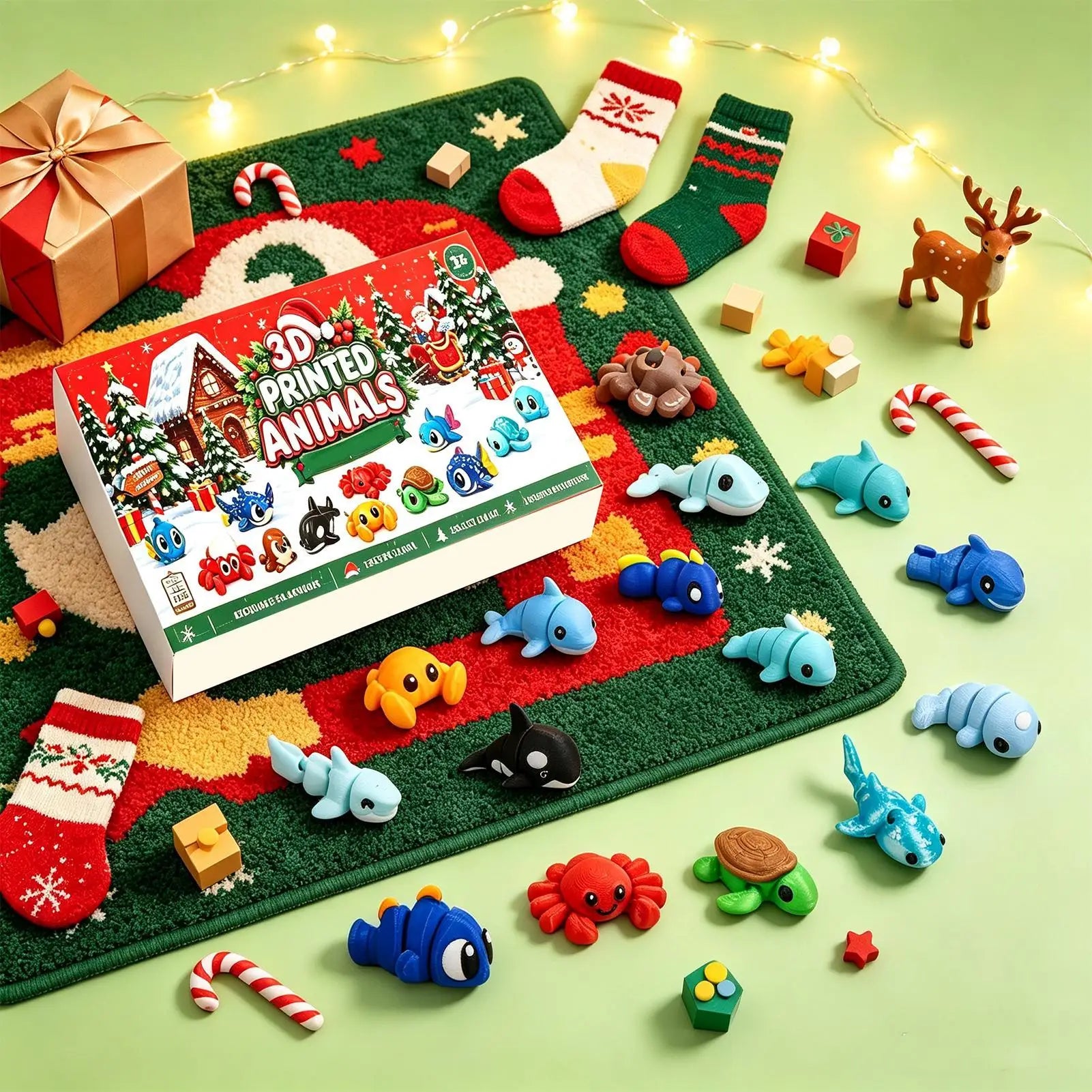 2026 Christmas Advent Calendar 24 Days 3D Printed Animal Figurines Big Eyes Flexible Fidget For Kids Xmas Party Gifts