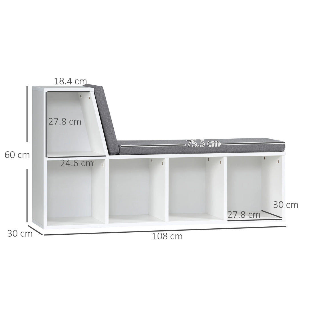 2 Tier Bookcase w/ Removable Cushions Storage Cabinet for Living Room