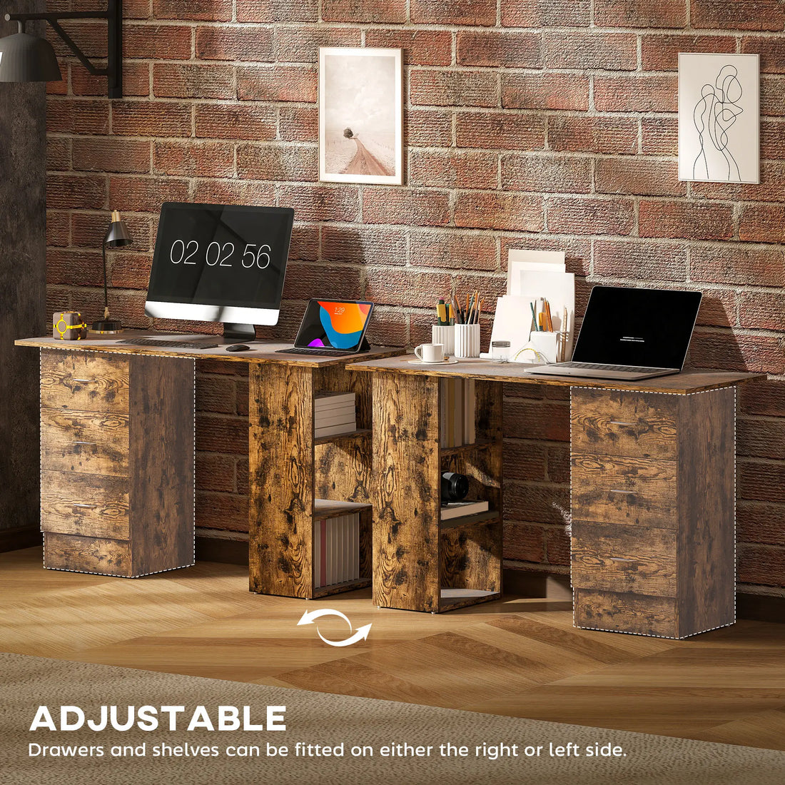 120cm Computer Desk, Study Table with 3 Shelf & Drawers
