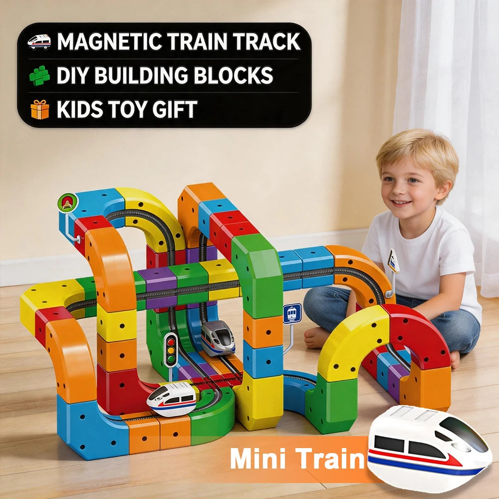 123PCS Magical Track Train STEM Educational Toys USB Rechargeable 3D Building Tracks Cube Rails DIY Assembly Toy Christmas Birthday Gift for Kids Age 3+