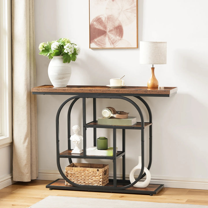 Console Table for Hallway 110 cm Industrial 4-Tier Display Sofe Table with Storage Hallway Table Geometric Frame for Entryway