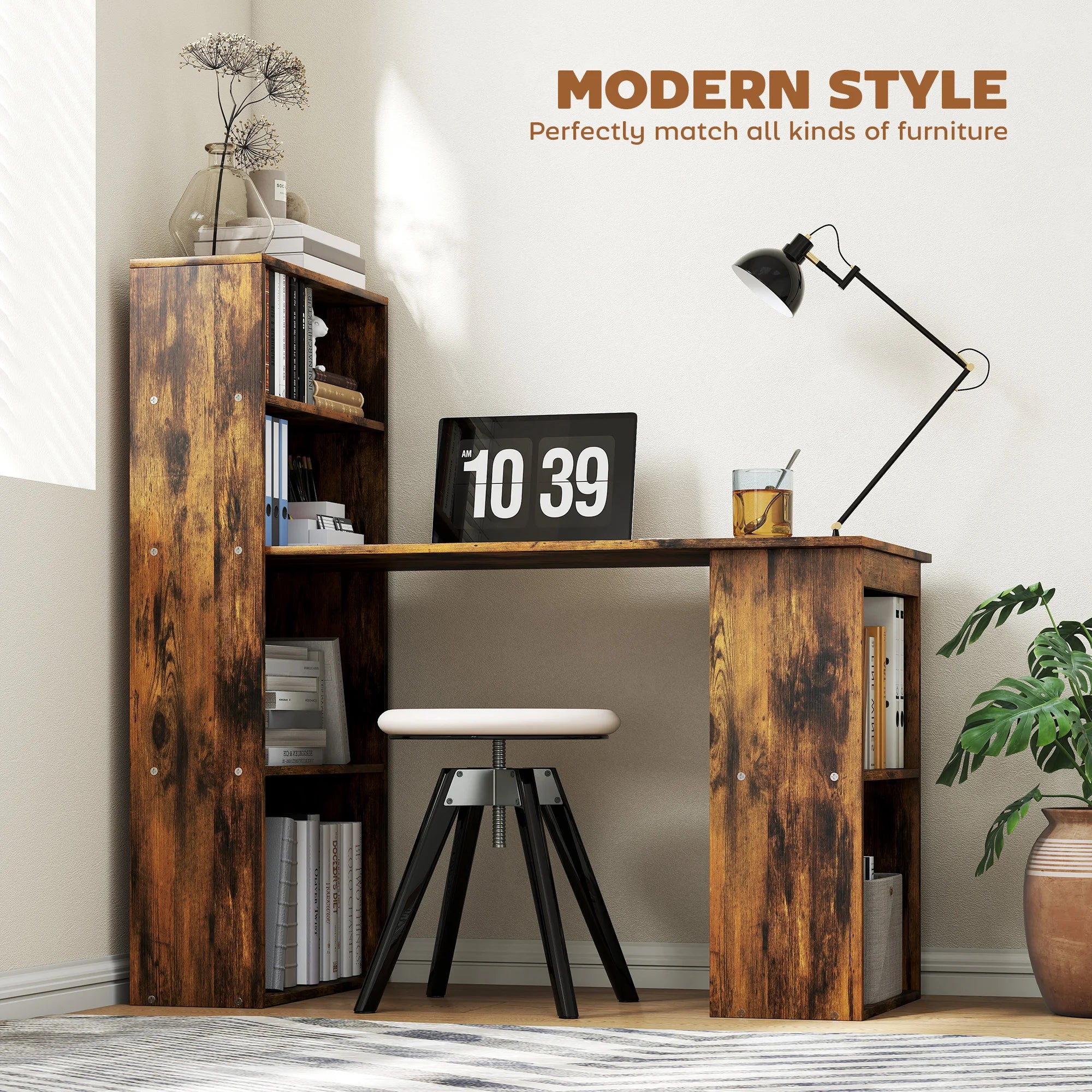 HOMCOM 120cm Computer Desk Bookshelf Writing Table 6 Shelves