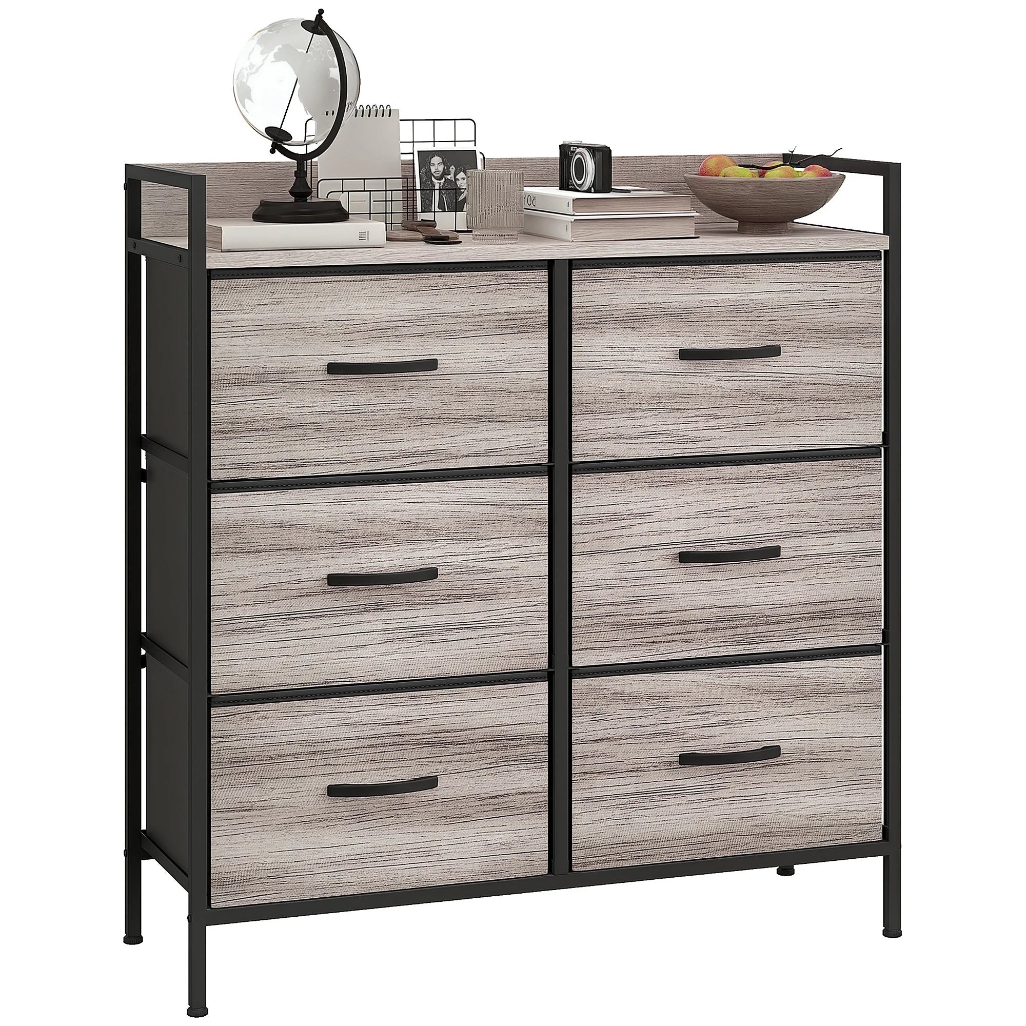 Bedroom Chest of Drawers 6 Drawer Dresser w/ Shelf, Grey Wood Effect