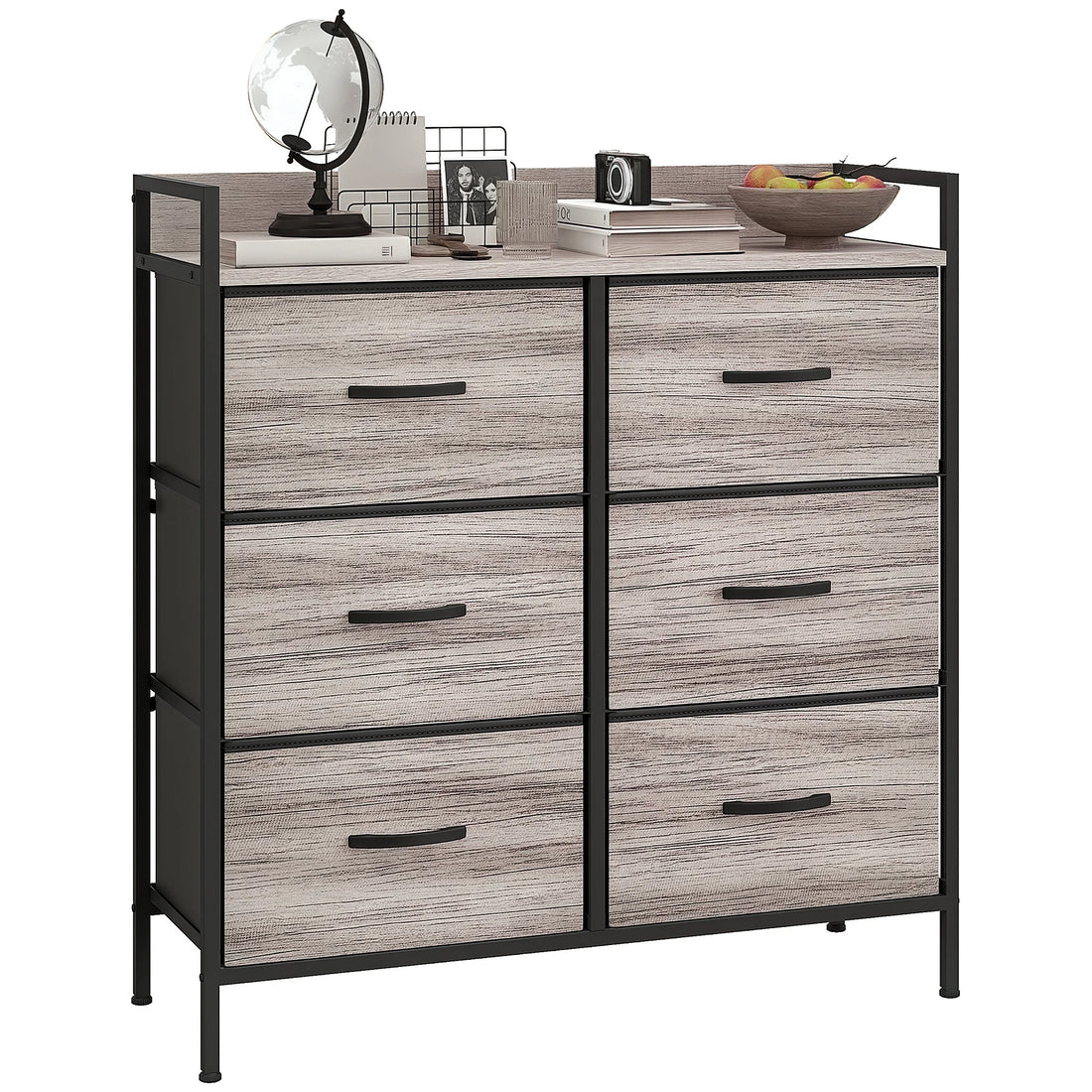 Bedroom Chest of Drawers 6 Drawer Dresser w/ Shelf, Grey Wood Effect
