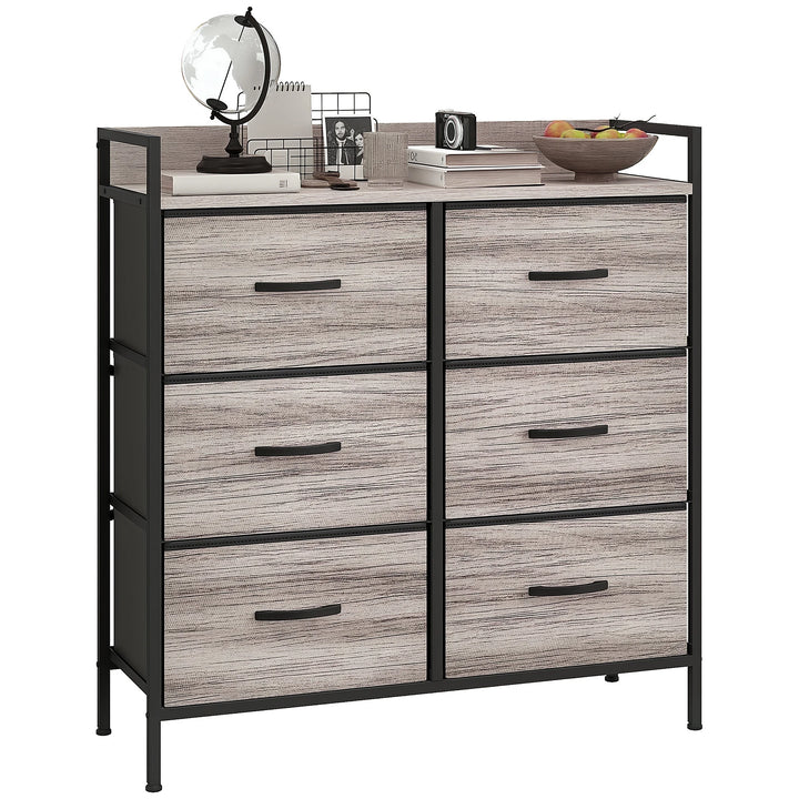 Bedroom Chest of Drawers 6 Drawer Dresser w/ Shelf, Grey Wood Effect