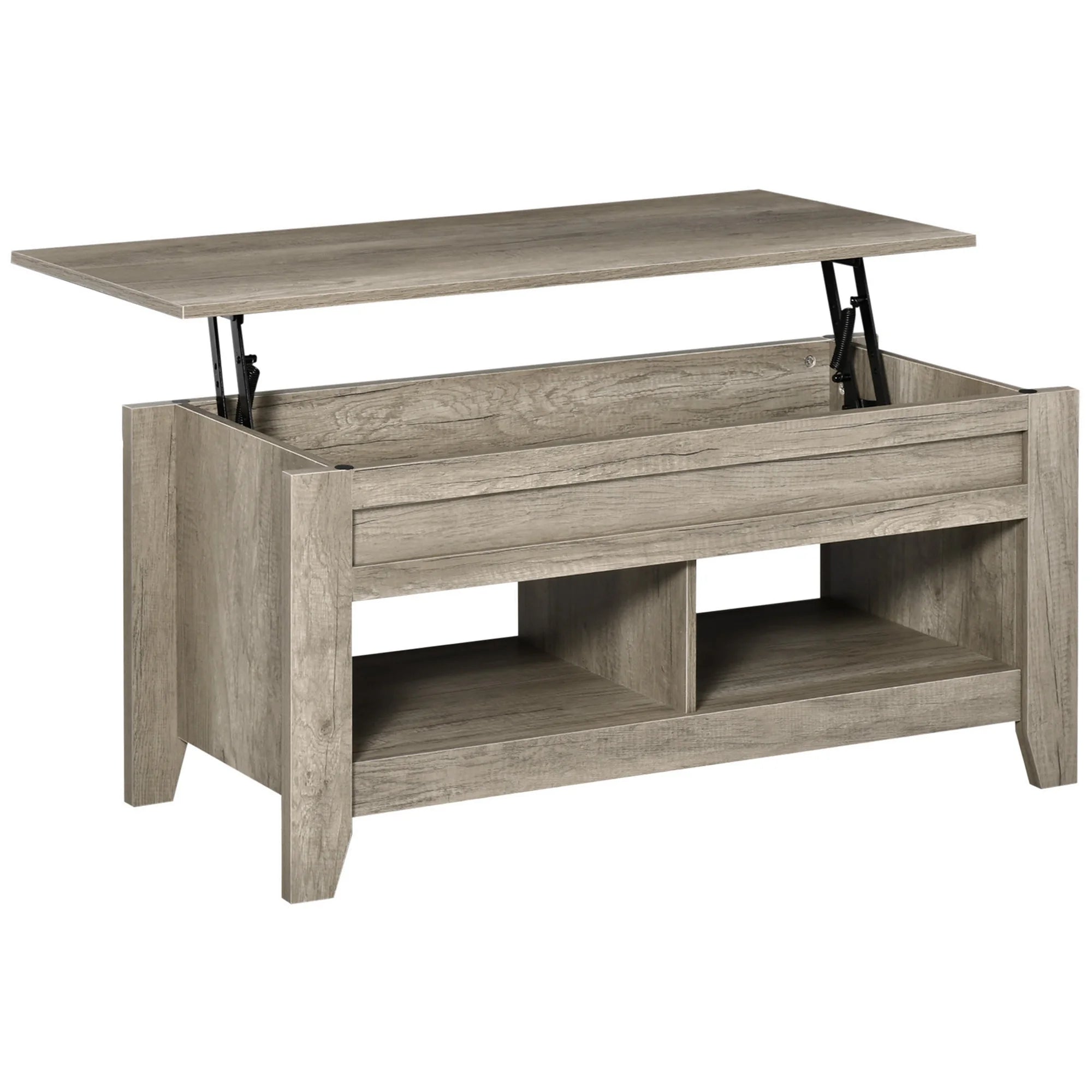 Lift Top Coffee Table w/  Hidden Storage Compartment & Shelves Oak