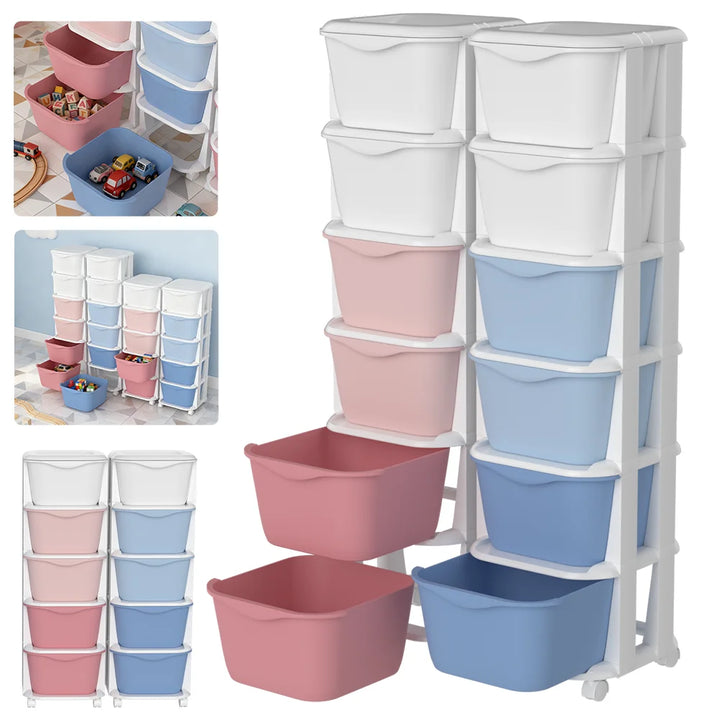 5 layer Storage Cabinet Stackable Drawer Storage Unit Swivel Casters Plastic Storage Cabinet Easy To Assemble Drawer Style