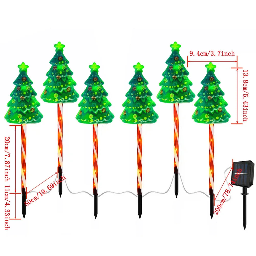 6 Pack Christmas Tree Light IP65 Waterproof LED Solar Powered String Lights Auto On/Off Decorative Pathway Light for Garden Lawn