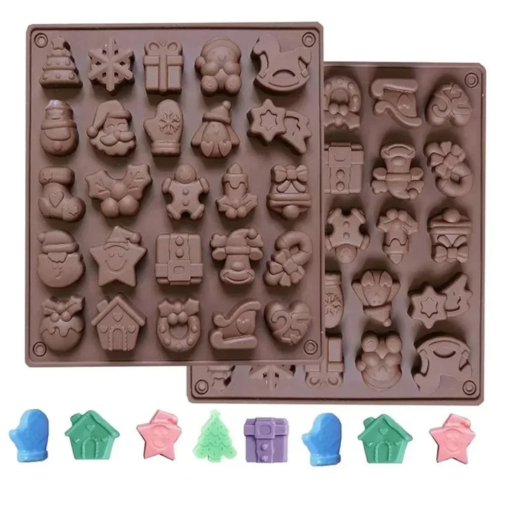 Silicone Christmas Candle Mold Multi Use Wax Soap Resin Candle Making Molds Gingerbread Santa Bell Holly Shapes Reusable for DIY