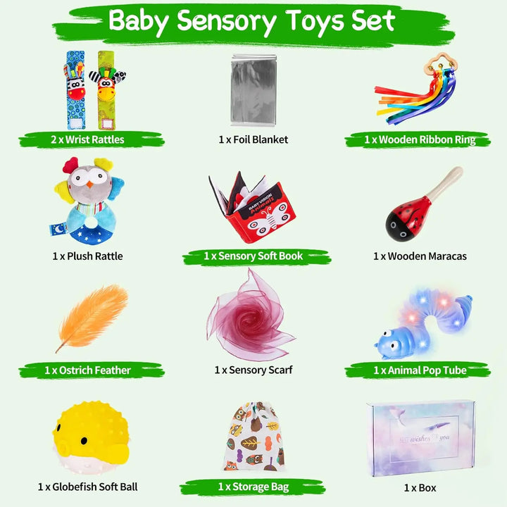 12pcs Sensory Toy Kit, Newborn Toys Set Colorful Sensory Toys for Babies 0 3 6 9 12 Months, Baby Sensory Toys for Autism ADHD, Presents Gifts for Newborn (12pcs)