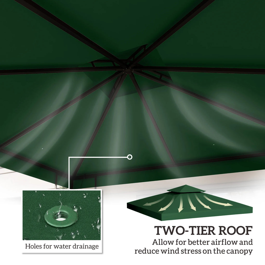 Outsunny 3 x 3(m) Gazebo Canopy Roof Top Replacement Cover Spare Part Dark Green (TOP COVER ONLY)