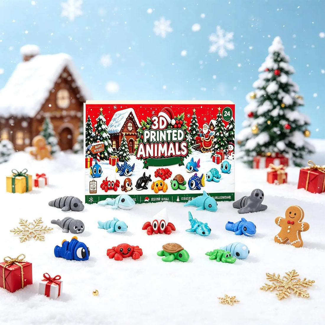 2026 Christmas Advent Calendar 24 Days 3D Printed Animal Figurines Big Eyes Flexible Fidget For Kids Xmas Party Gifts