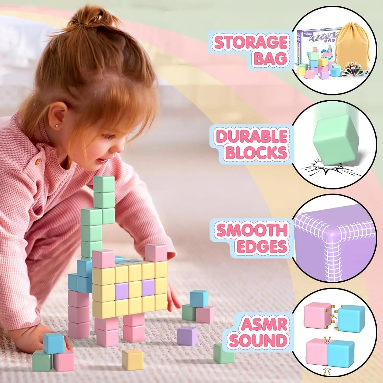 32Pcs Magnetic Blocks for Kids， Magnetic Building Cubes, Educational  STEM Learning Christmas Toys