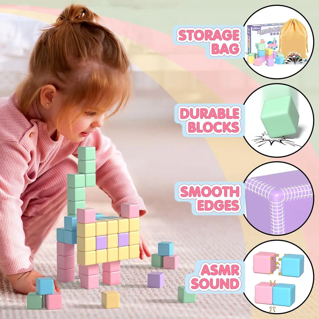 32Pcs Magnetic Blocks for Kids， Magnetic Building Cubes, Educational  STEM Learning Christmas Toys