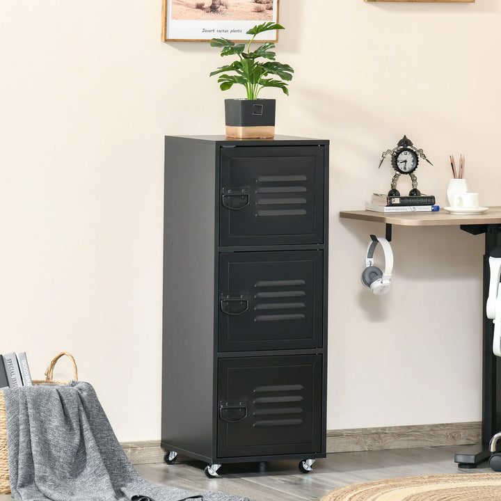 Rolling Storage Cabinet 3-Tier Mobile File Cabinet with Wheels Black