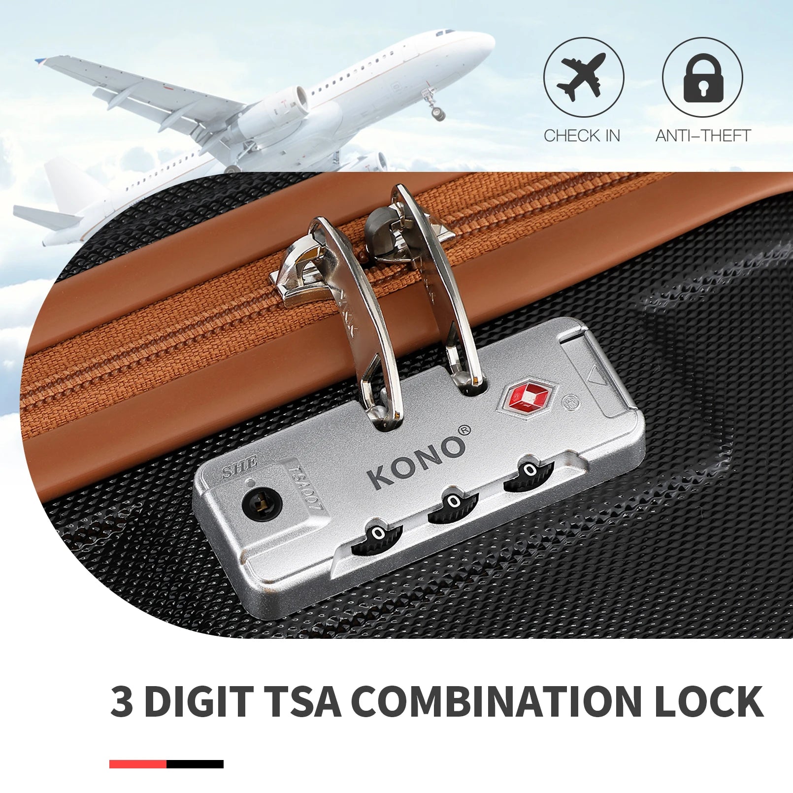 KONO 20/24/28 Inch Travel Trolley Case Hard Shell Suitcase, Lightweight ABS Carry On Luggage with TSA Lock, 360° Silent Double Spinner Wheels, 3-Level Adjustable Telescopic Handle,