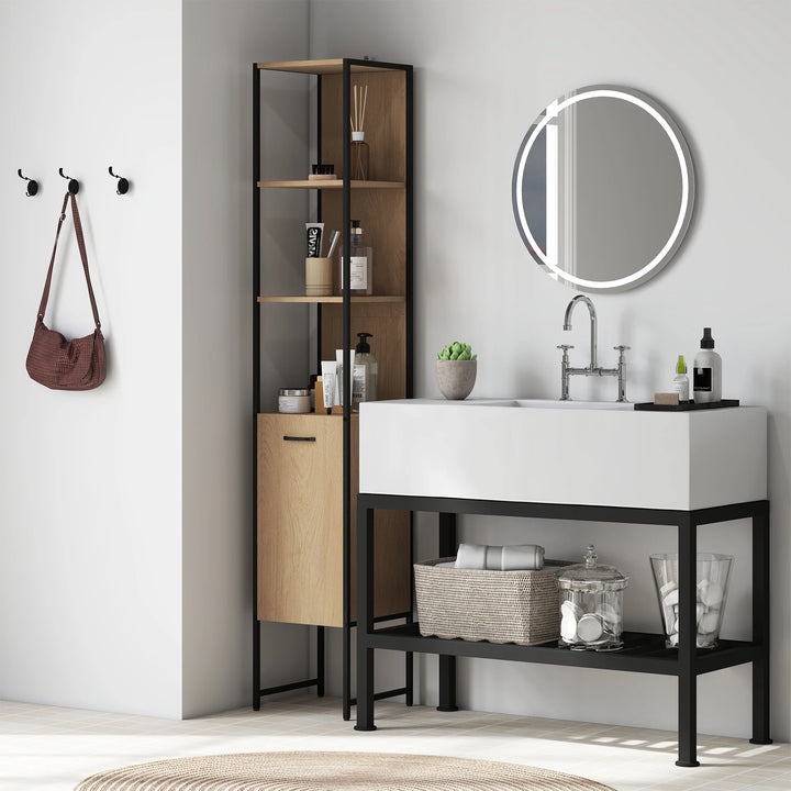 Tall Bathroom Cabinet with 3 Open Shelves Adjustable Shelf, Natural