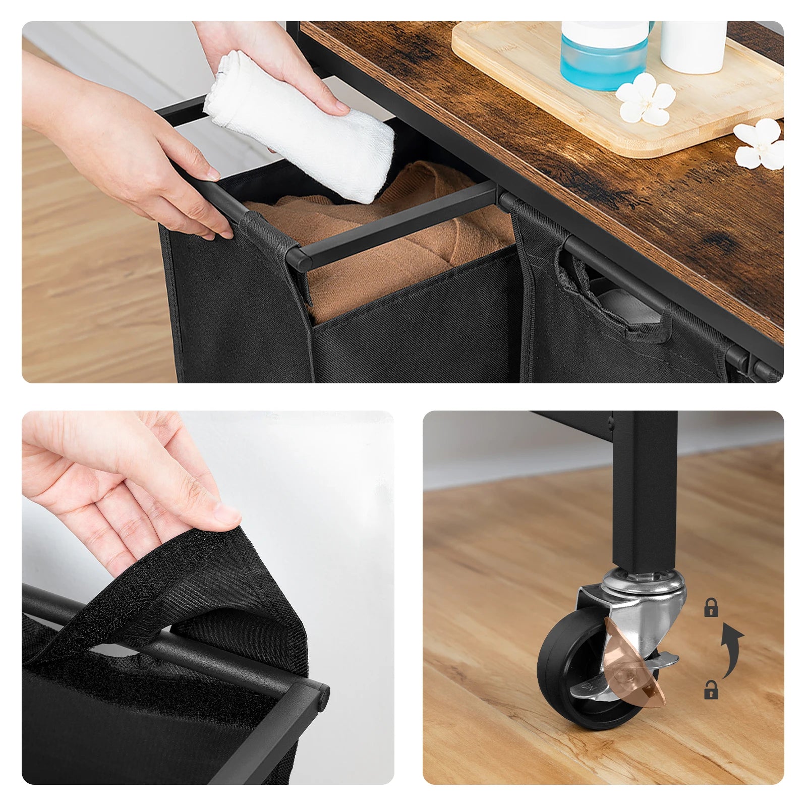 HOOBRO Laundry Basket 3 Compartments Laundry Sorter 3 × 40 L Laundry Hamper with Lid Laundry Trolley on Wheels Washing Baskets