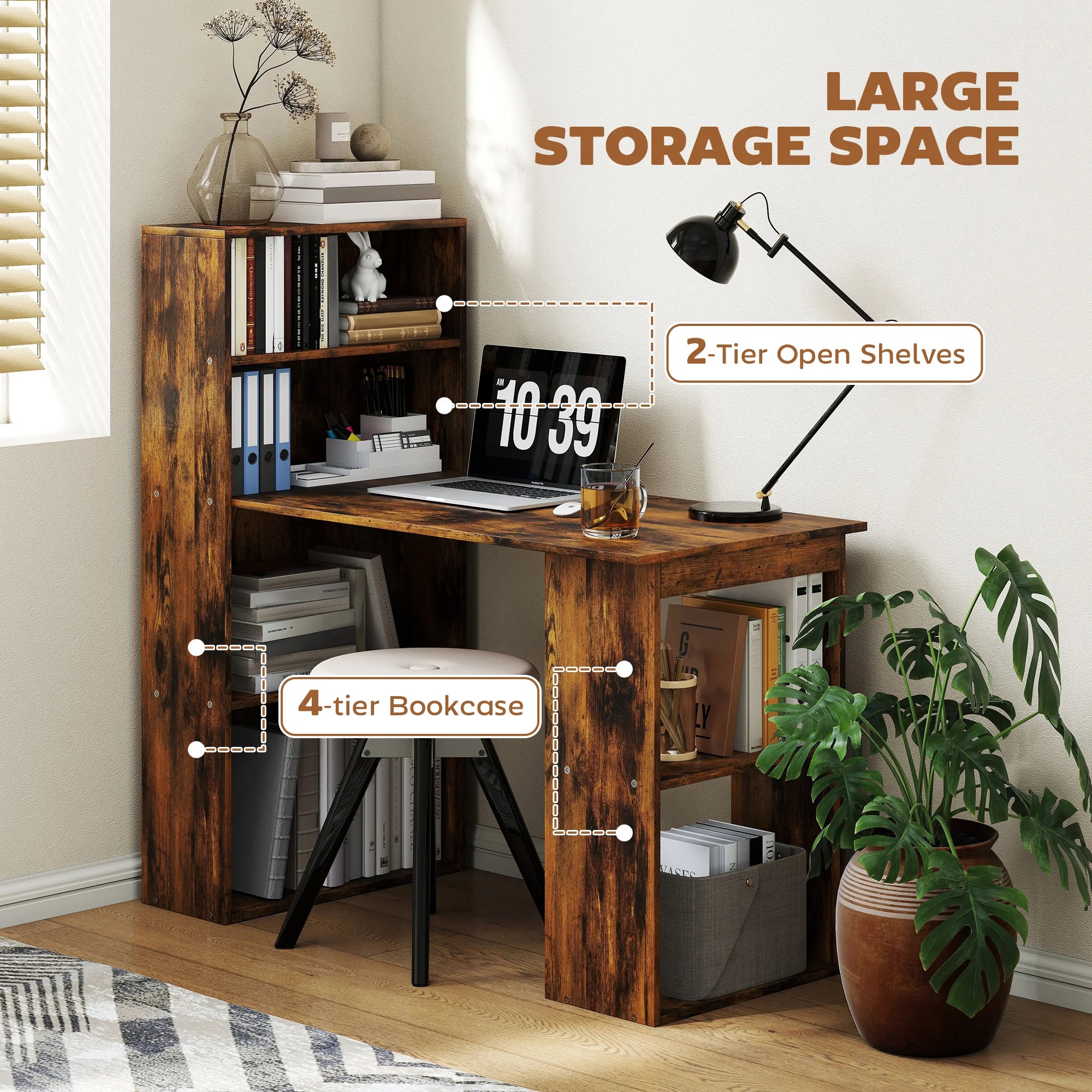 HOMCOM 120cm Computer Desk Bookshelf Writing Table 6 Shelves
