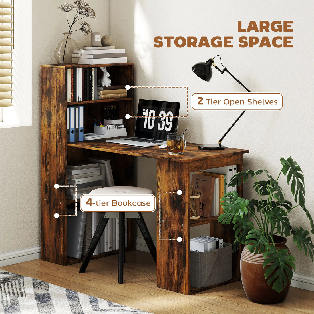 HOMCOM 120cm Computer Desk Bookshelf Writing Table 6 Shelves