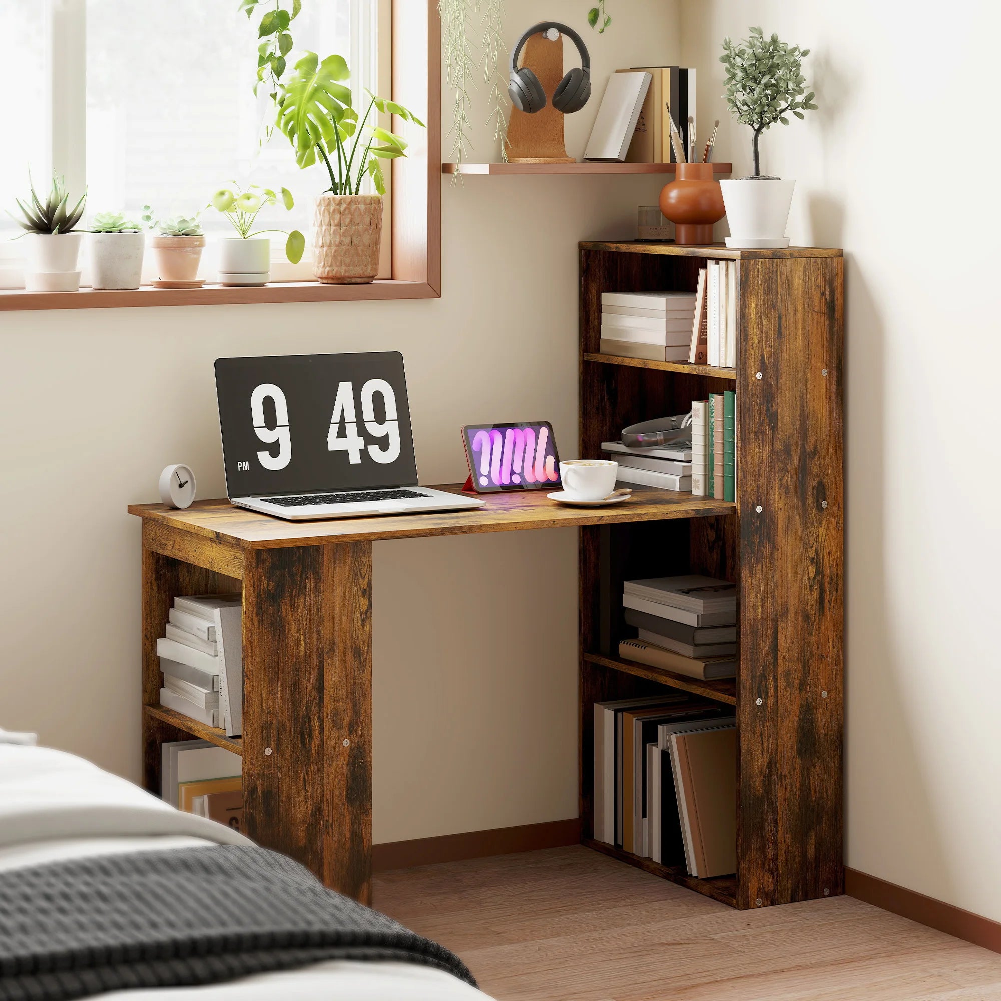 HOMCOM 120cm Computer Desk Bookshelf Writing Table 6 Shelves