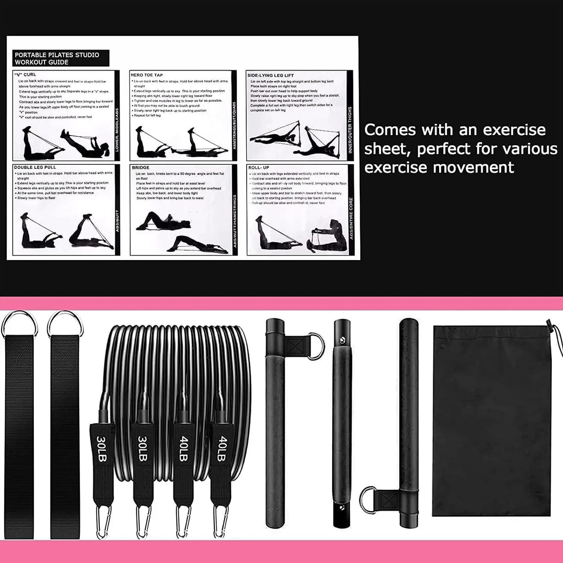 Pilates Bar Kit with Resistance Bands Stackable Band Workout Equipment