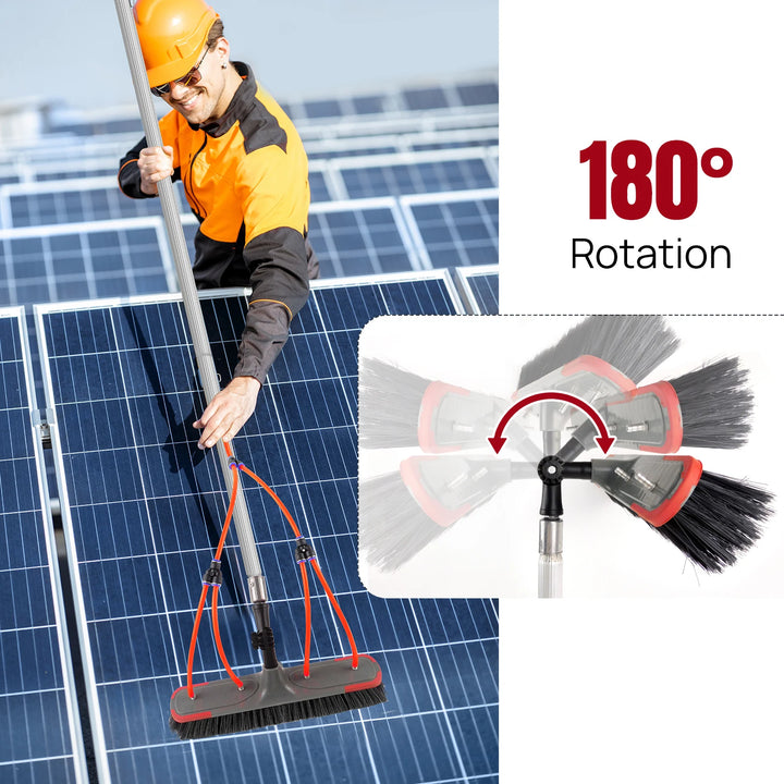 7m/23FT Aluminium Telescopic Window Cleaning Brush with Water Hose – 180° Rotatable 35cm Brush Head & Accessories for Windows, Solar Panels, Roofs & Cars