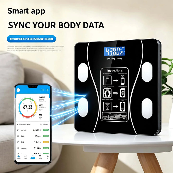Bluetooth Smart Body Fat Scale Digital Bathroom Weight Scale 400lbs High Accurate Body Composition Analyzer BMI BMR Muscle Bone Visceral Fat Water Mass Monitor USB Charging Tempered Glass Body Scale Multi User Data Storage Fi