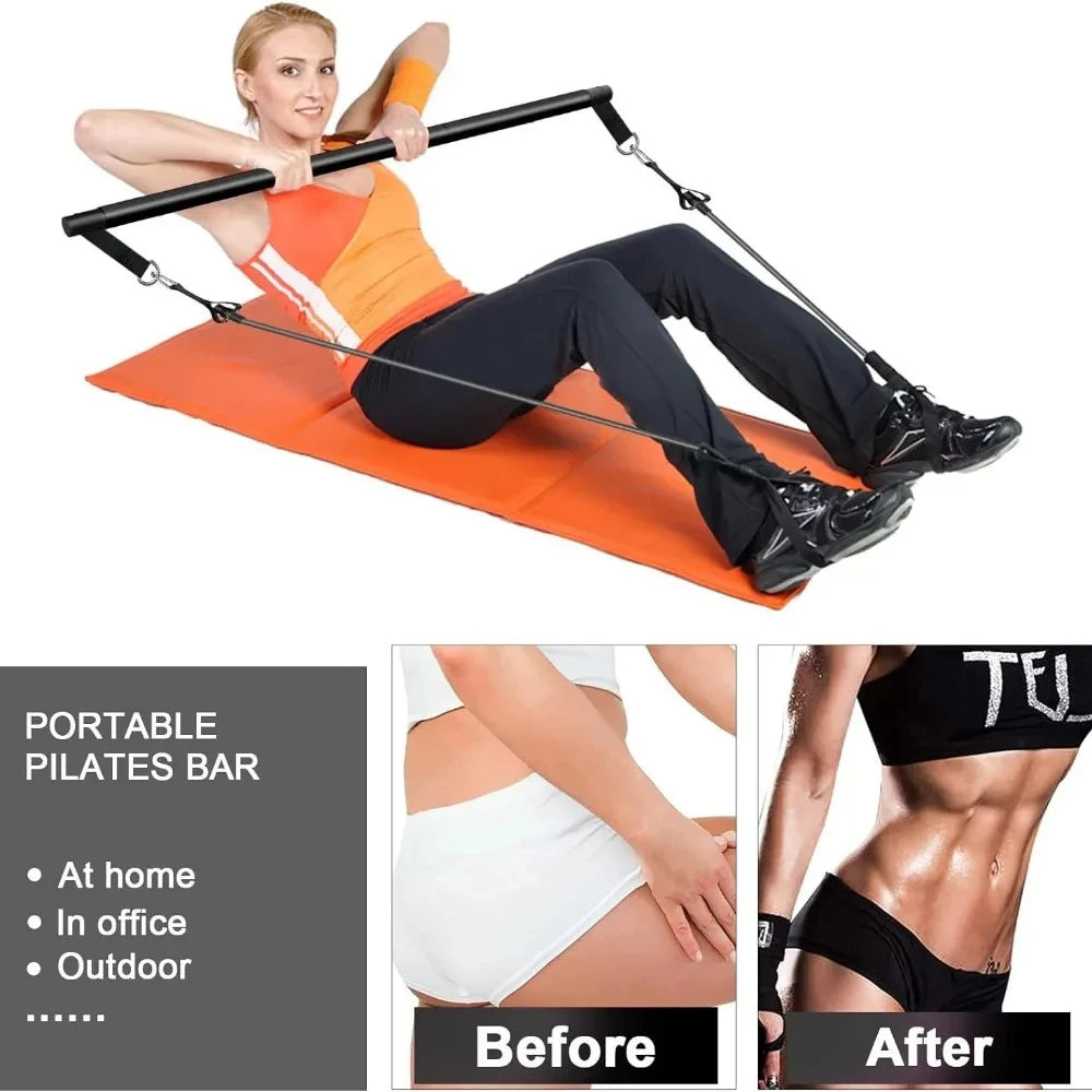 Pilates Bar Kit with Resistance Bands Stackable Band Workout Equipment