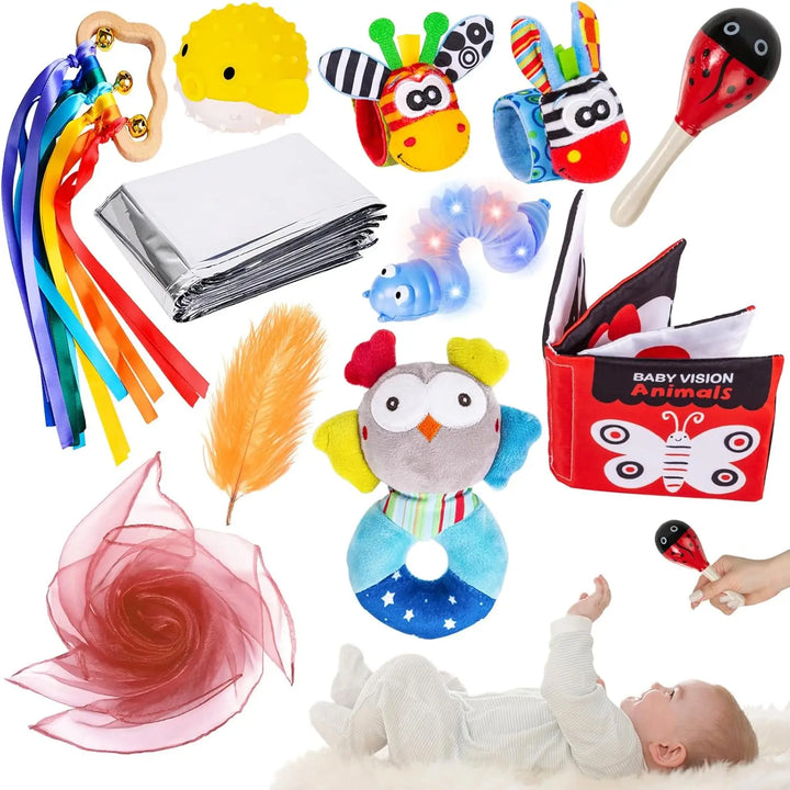 12pcs Sensory Toy Kit, Newborn Toys Set Colorful Sensory Toys for Babies 0 3 6 9 12 Months, Baby Sensory Toys for Autism ADHD, Presents Gifts for Newborn (12pcs)