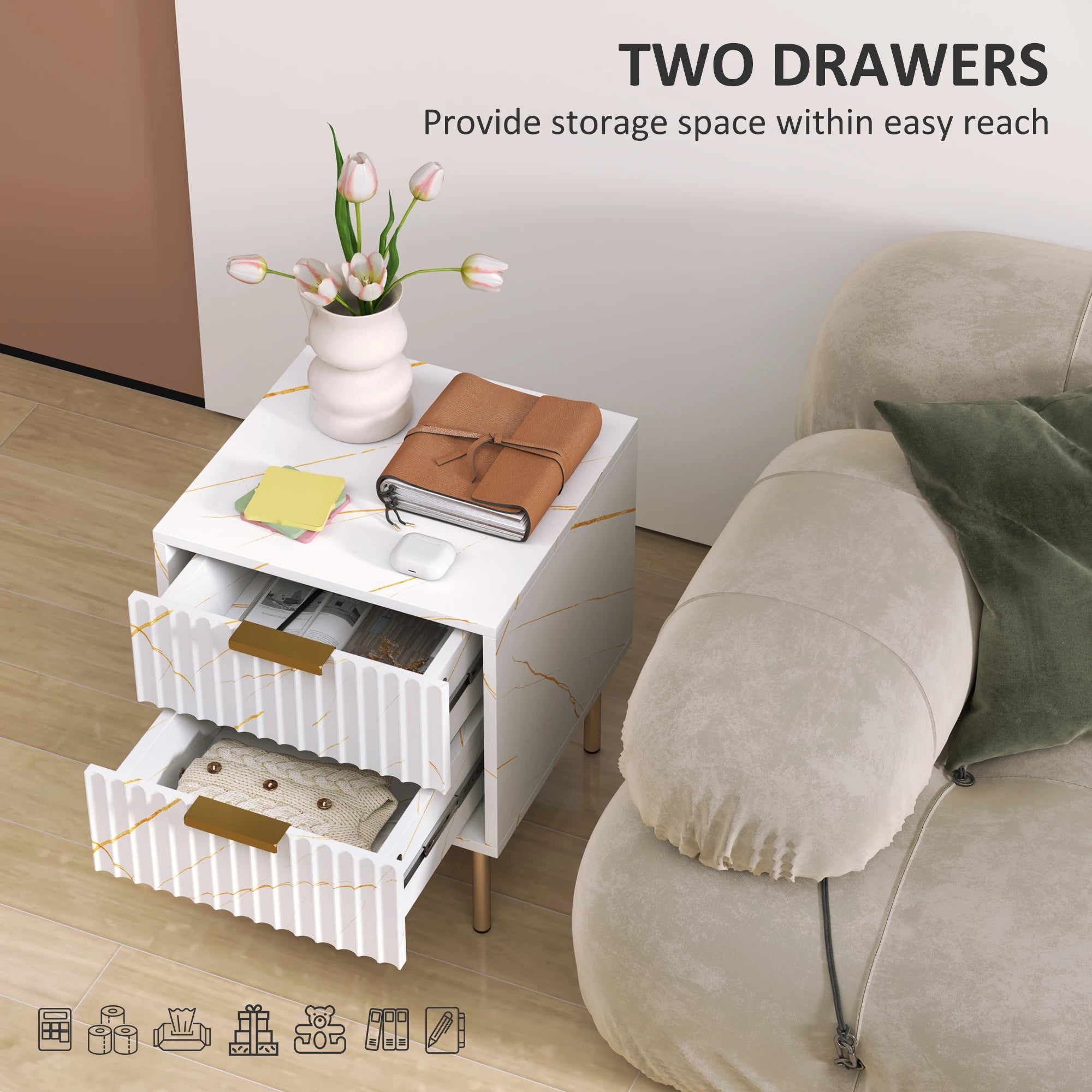 Bedside Table Bedside Cabinet with 2 Drawers for Bedroom