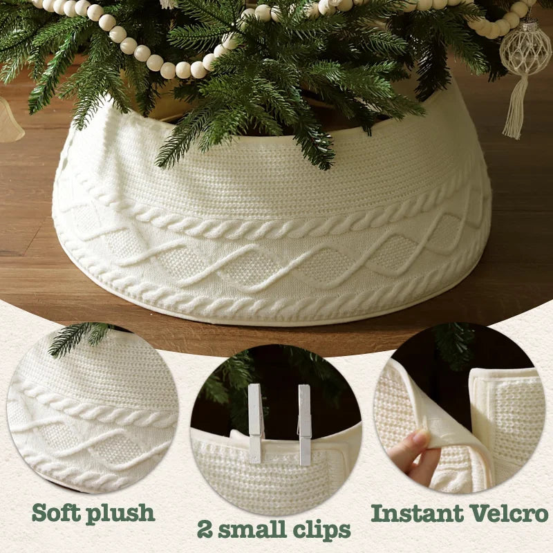 Soft Knitted Christmas Tree Collar – Reusable Fabric Tree Base Cover for Xmas Tree Stand, Farmhouse Holiday Decoration, 60cm