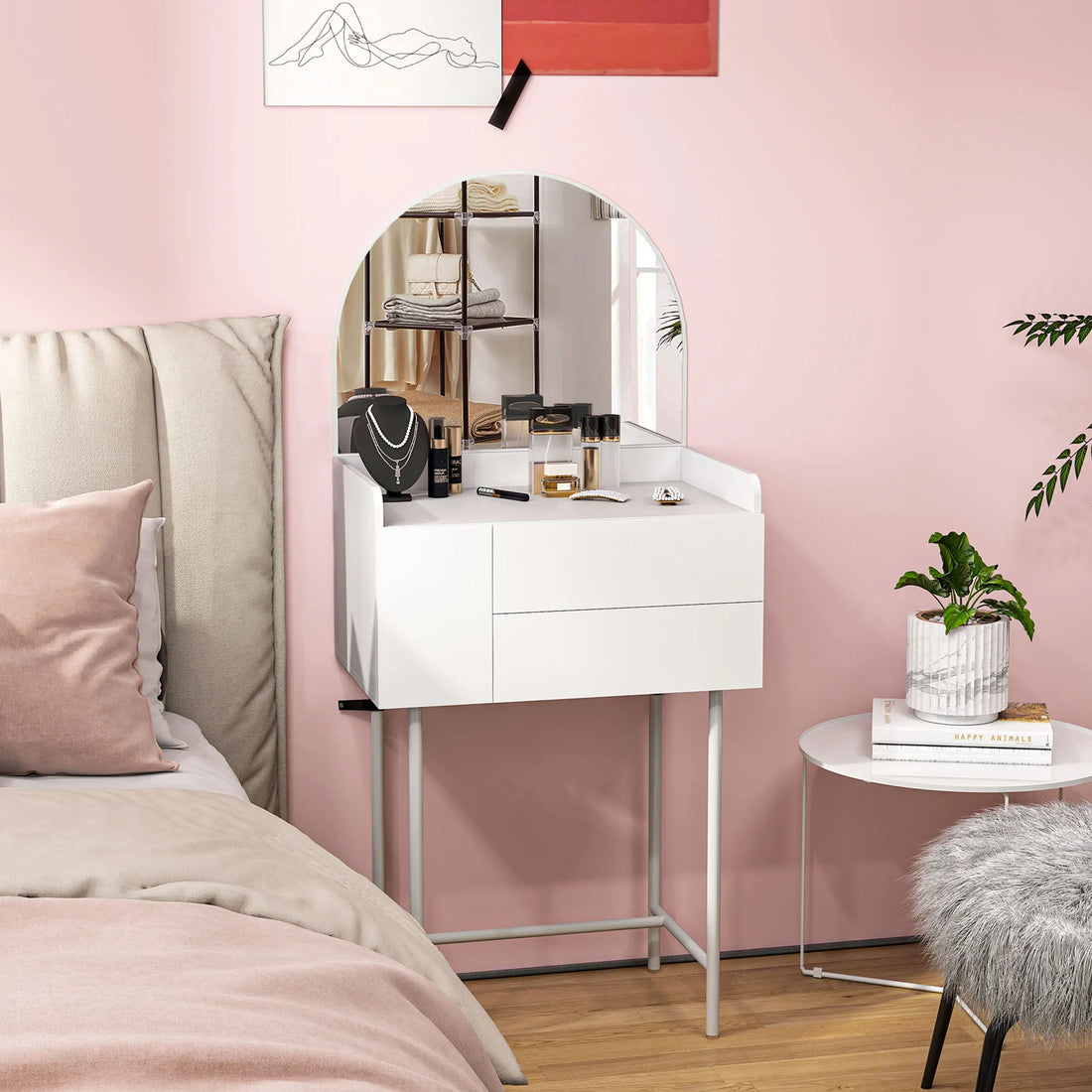 Makeup Vanity Table with Mirror Drawers Modern Dressing Table White