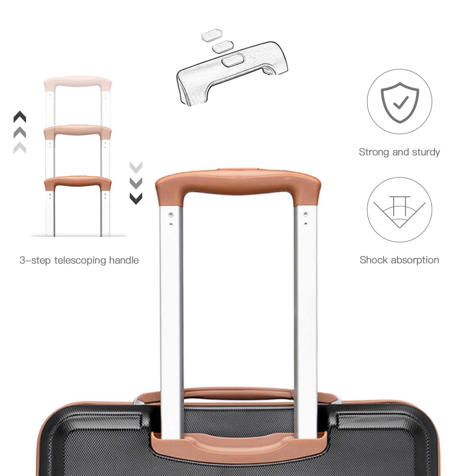 KONO 20/24/28 Inch Travel Trolley Case Hard Shell Suitcase, Lightweight ABS Carry On Luggage with TSA Lock, 360° Silent Double Spinner Wheels, 3-Level Adjustable Telescopic Handle,