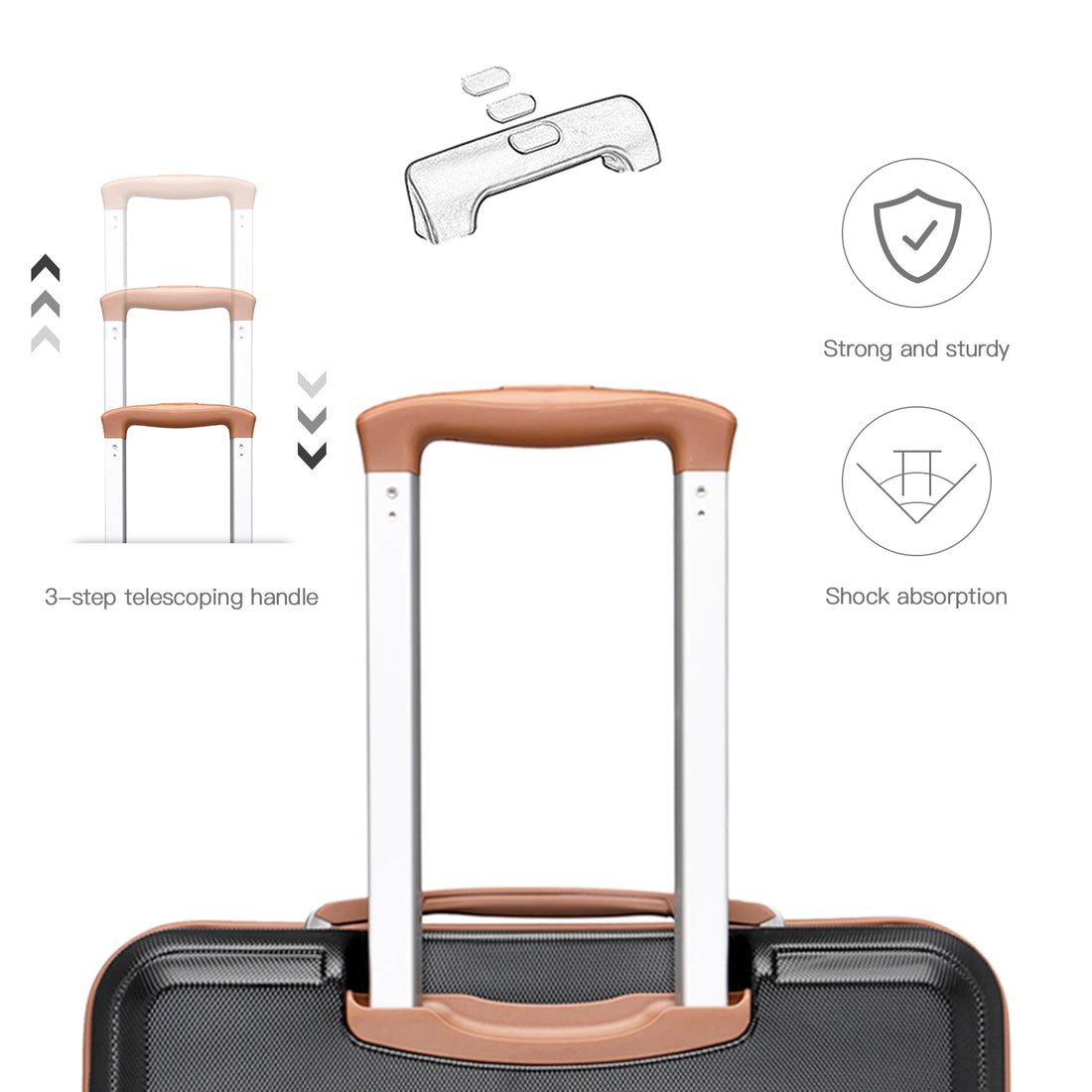KONO 20/24/28 Inch Travel Trolley Case Hard Shell Suitcase, Lightweight ABS Carry On Luggage with TSA Lock, 360° Silent Double Spinner Wheels, 3-Level Adjustable Telescopic Handle,
