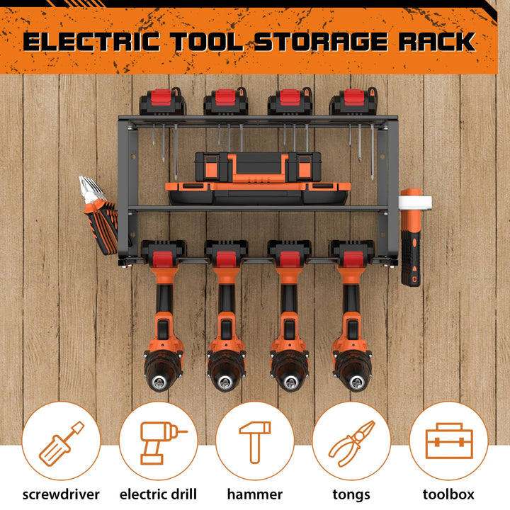 Cordless Drill Storage, Power Tool Storage, Floating Tool Rack, Wall Mounted Tool Organiser, Holds 4 Drill Racks, 1 Pack of 3 Tier