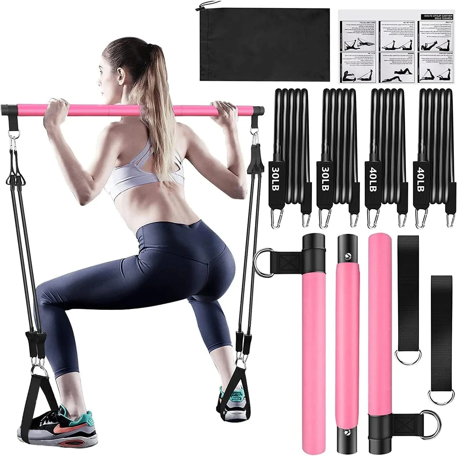 Pilates Bar Kit with Resistance Bands Stackable Band Workout Equipment