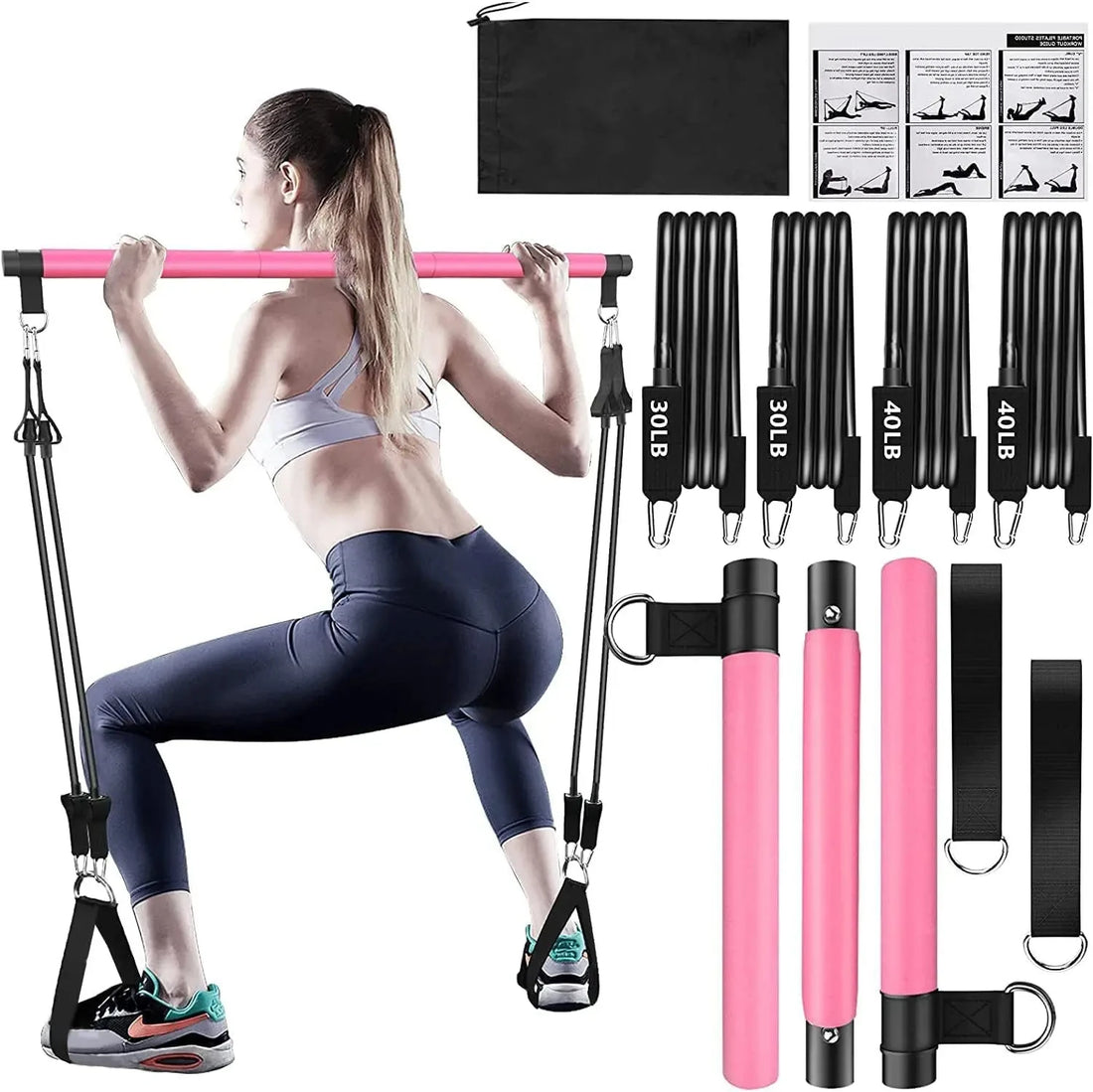 Pilates Bar Kit with Resistance Bands Stackable Band Workout Equipment
