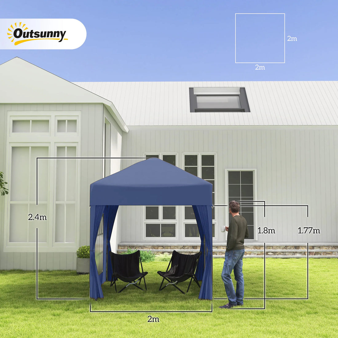 Outsunny 2 x 2 m Garden Pop Up Gazebo, Wedding Party Tent Marquee, Water Resistant Awning Canopy, Blue