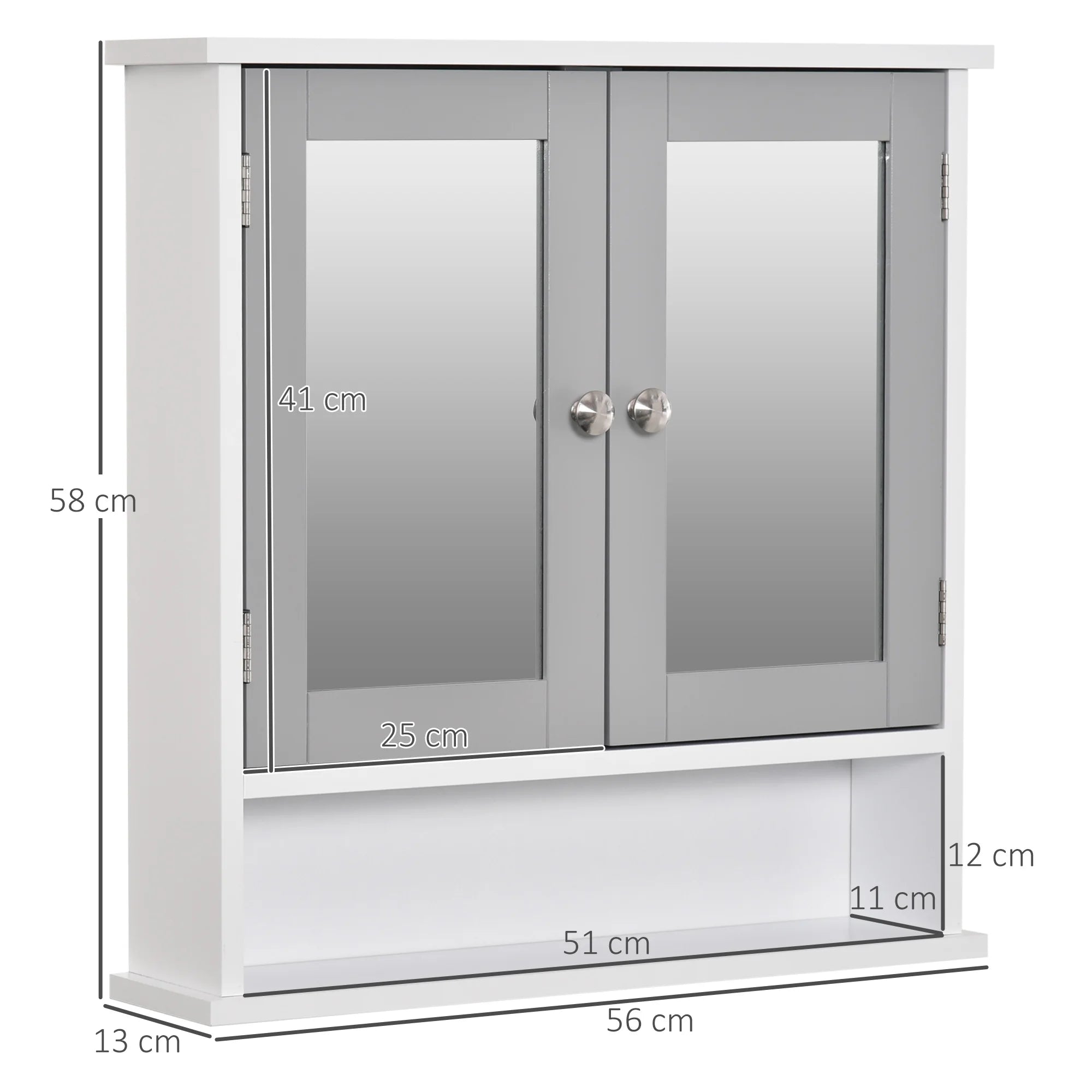 Wall Mounted Mirror Cabinet W/ Double Mirror Doors & Adjustable Shelf