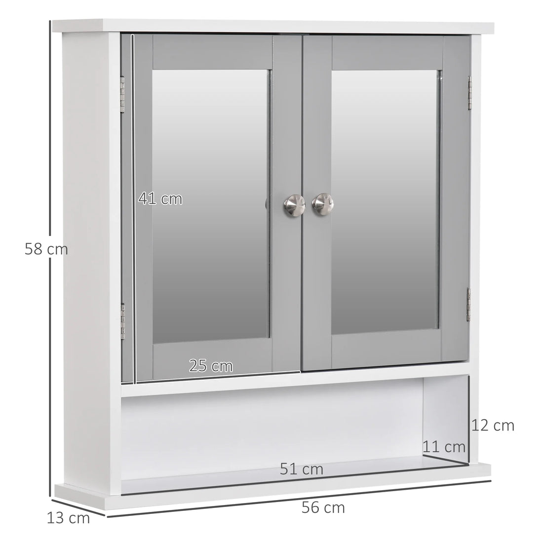 Wall Mounted Mirror Cabinet W/ Double Mirror Doors & Adjustable Shelf