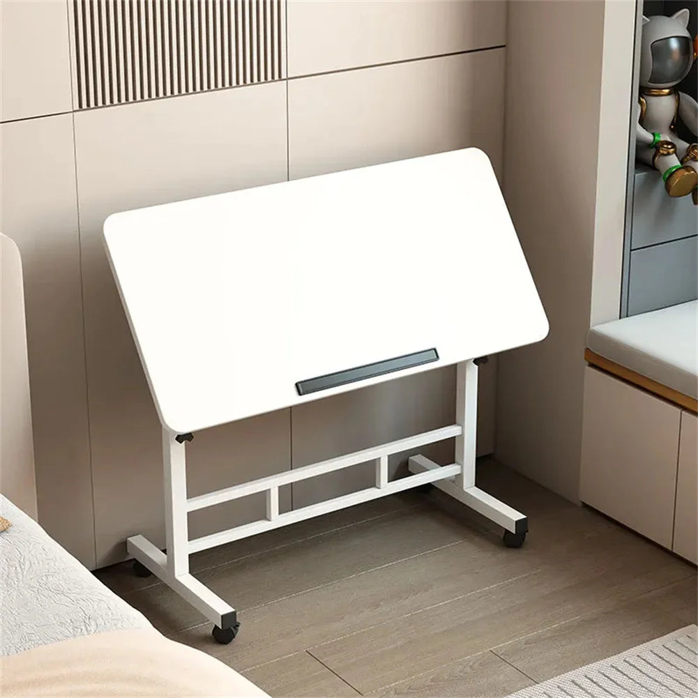 Mobile Stand Up Desk with Wheels Small Computer Desk Adjustable Height Laptop Desk White Standing Table Home Office Desks