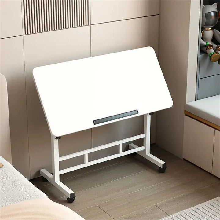 Mobile Stand Up Desk with Wheels Small Computer Desk Adjustable Height Laptop Desk White Standing Table Home Office Desks