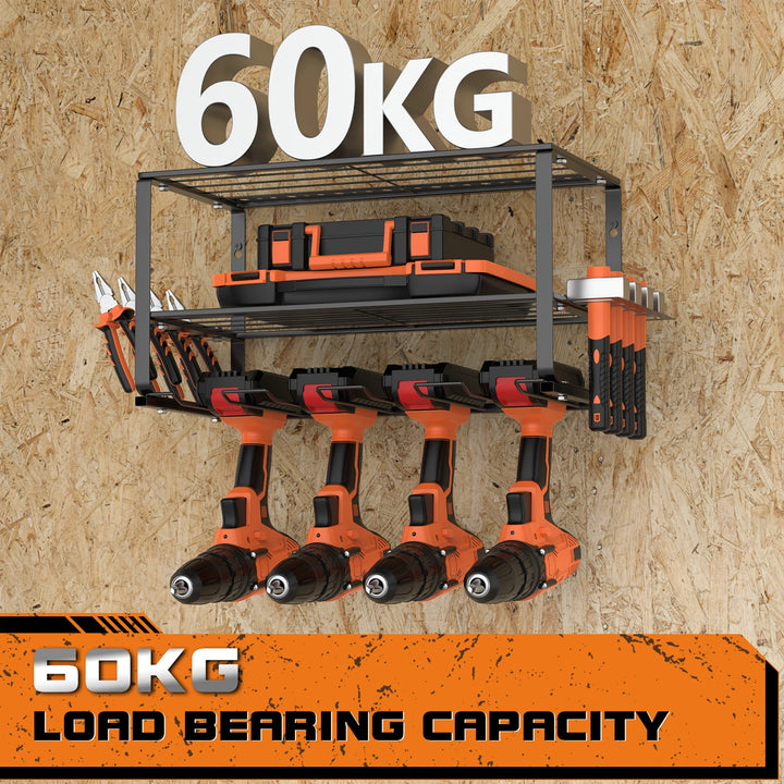 Cordless Drill Storage, Power Tool Storage, Floating Tool Rack, Wall Mounted Tool Organiser, Holds 4 Drill Racks, 1 Pack of 3 Tier