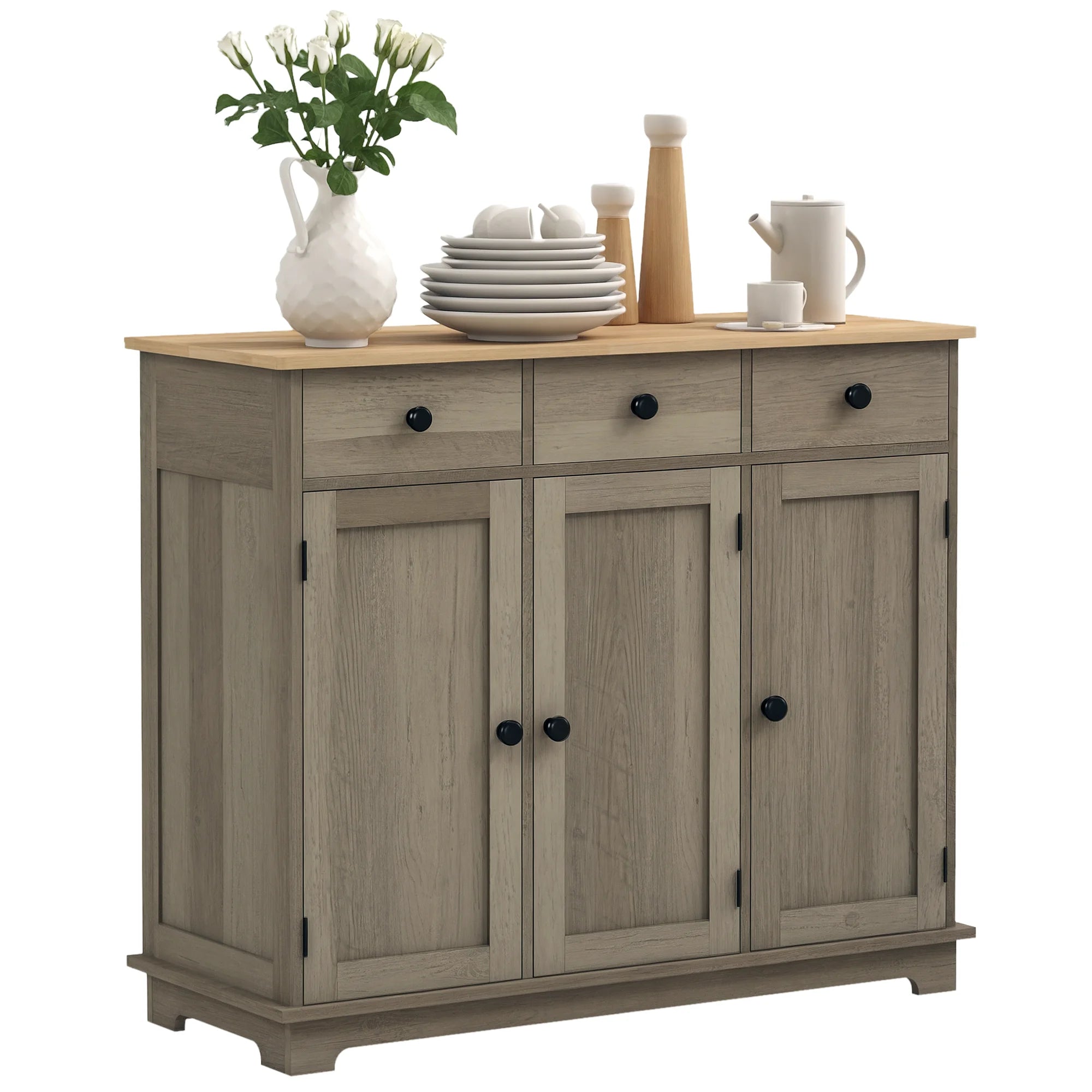 Sideboard Buffet Cabinet with Storage Cabinets and Drawers Grey