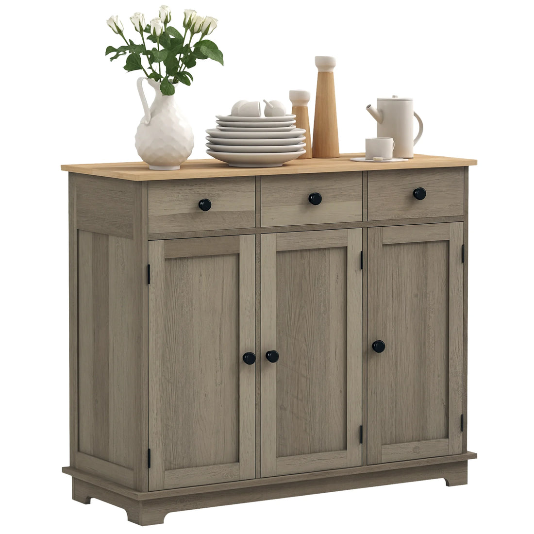 Sideboard Buffet Cabinet with Storage Cabinets and Drawers Grey