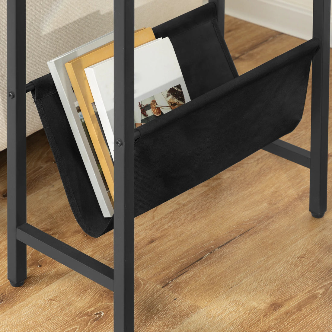 HOOBRO Side Table With Storage Narrow End Table With Magazine Holder Sling Bedside Nightstand Coffee Table For Small Space Brown