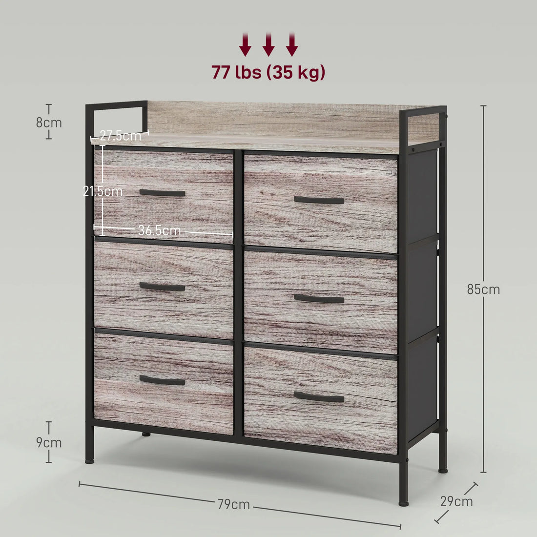Bedroom Chest of Drawers 6 Drawer Dresser w/ Shelf, Grey Wood Effect