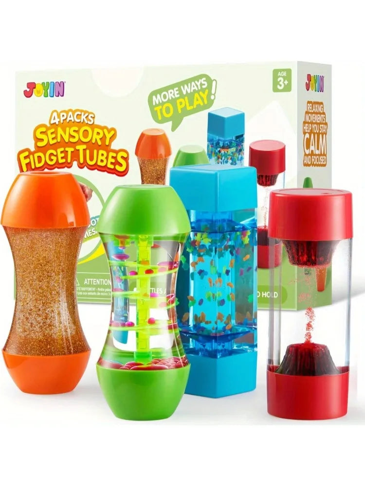 JOYFY 4-Pack Fidget Tubes Sensory Stress Relief Toy Speech Therapy Materials Calming Toys for Children Birthday Chirstmas Gift